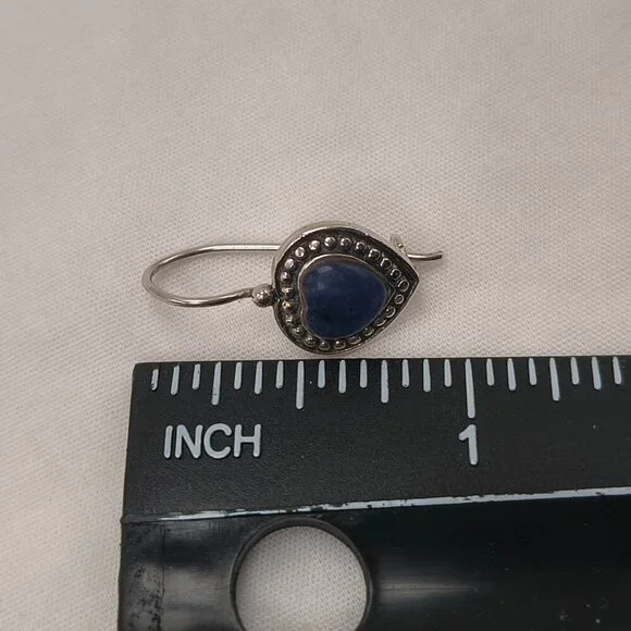 Sterling Silver HAN 925 Blue Heart Cabochon Earrings - Picture 9 of 9